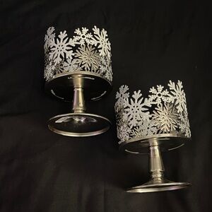Bath & Body Works Silver and White Snowflake Candle Holders